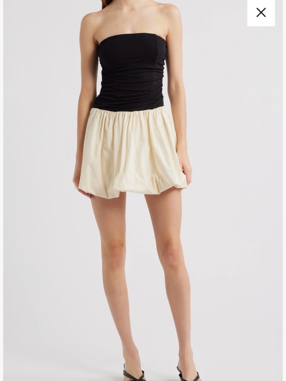 Moon River Strapless Black Top with Cream Bubble Skirt